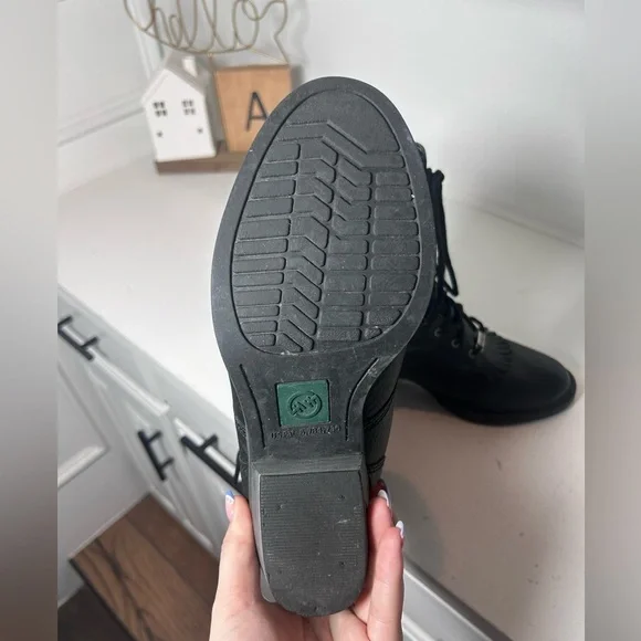 Double H Black Leather Kiltie Lace-Up Western Boots Women's 9.5 Moto Cowboy - Picture 7 of 8